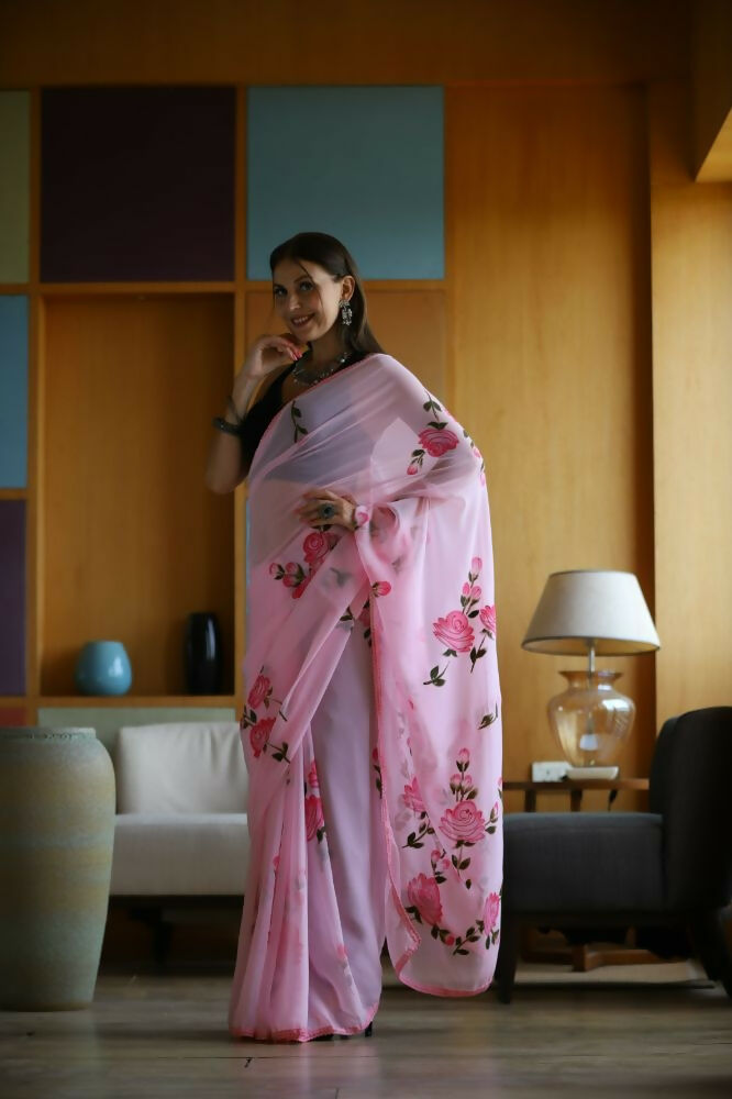 Vamsee Laxmi Pink Georgette Saree
