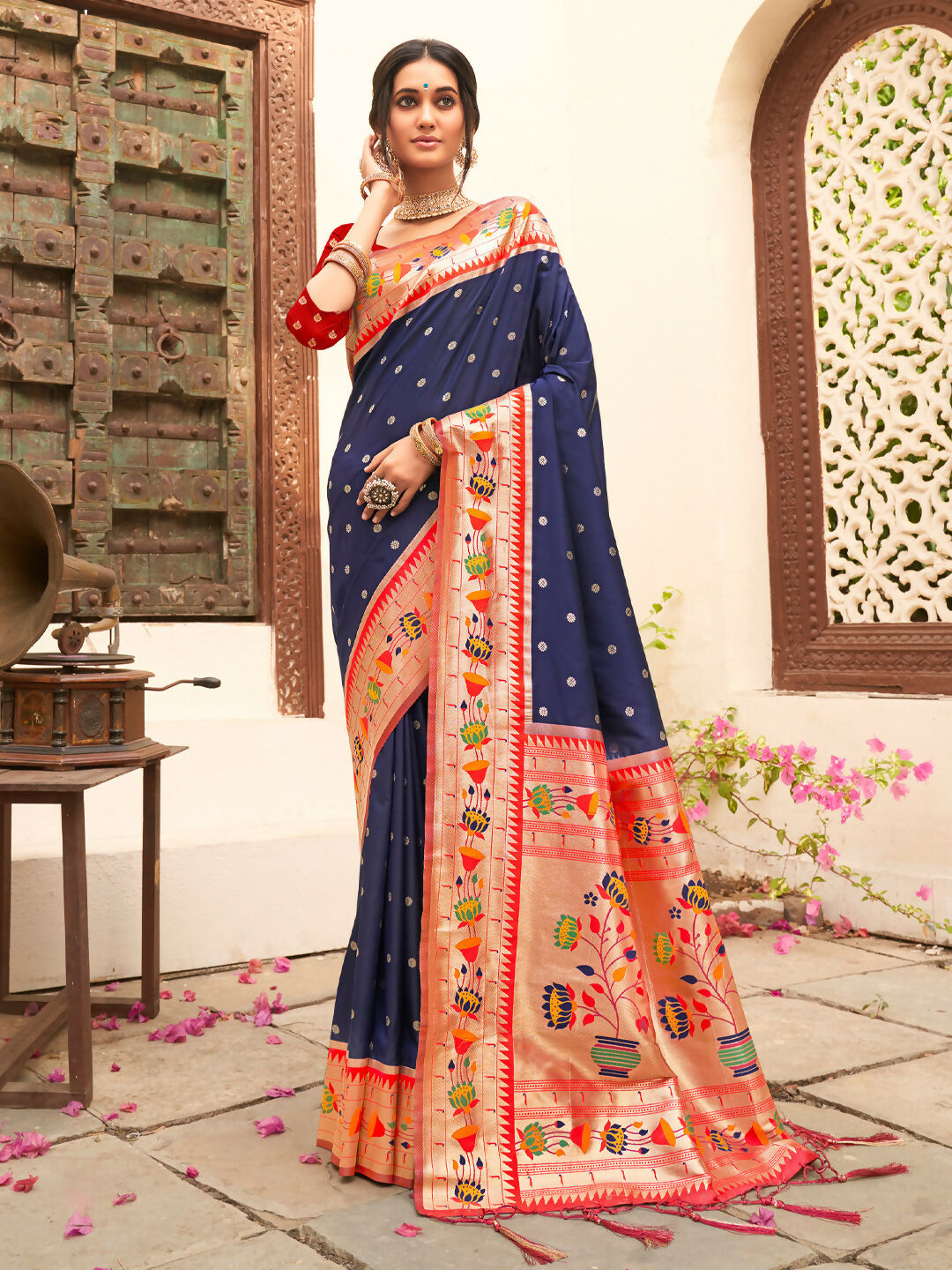 Shree Shyam Fashion Silk Blend Navy Blue Saree