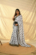 Vamsee Polka Dot Black & White Nylon Saree