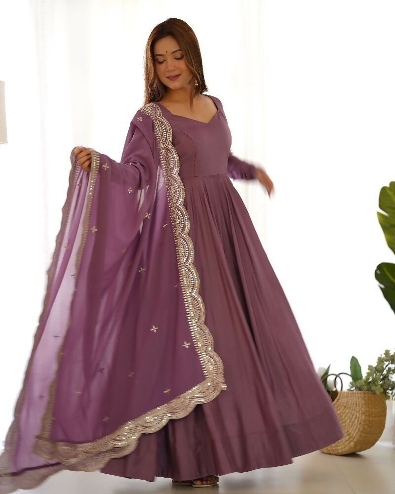 Joban Fashion Purple Kurta Set Chanderi Sequence Embroidery Work