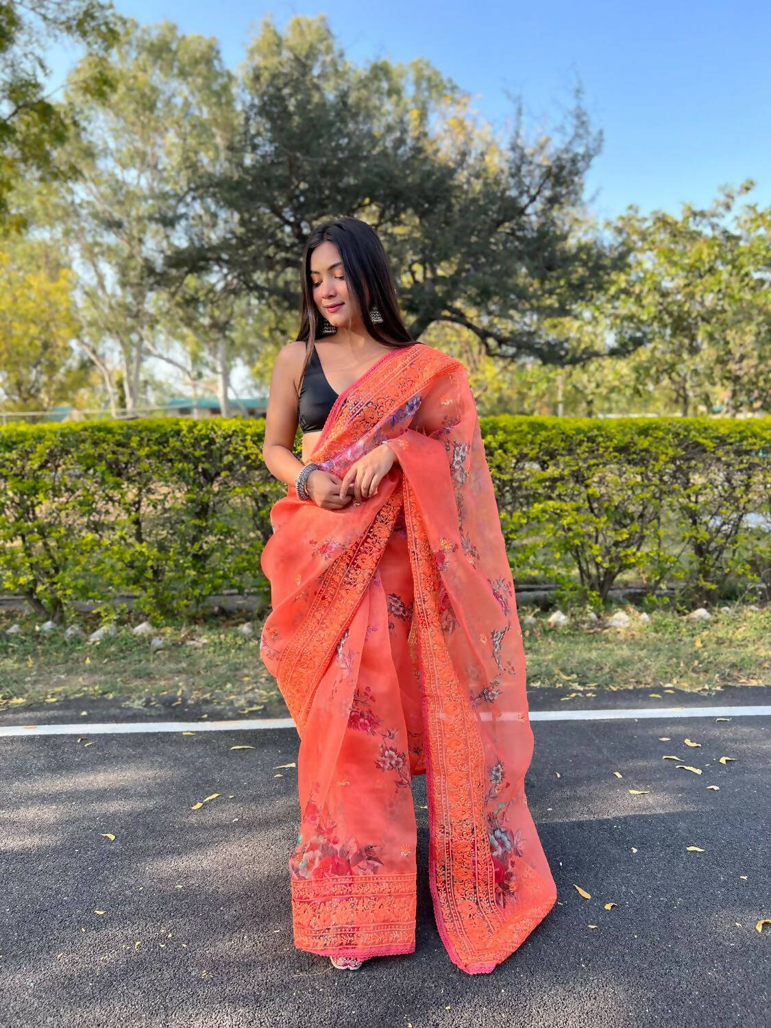 Vamsee Orange Organza Saree