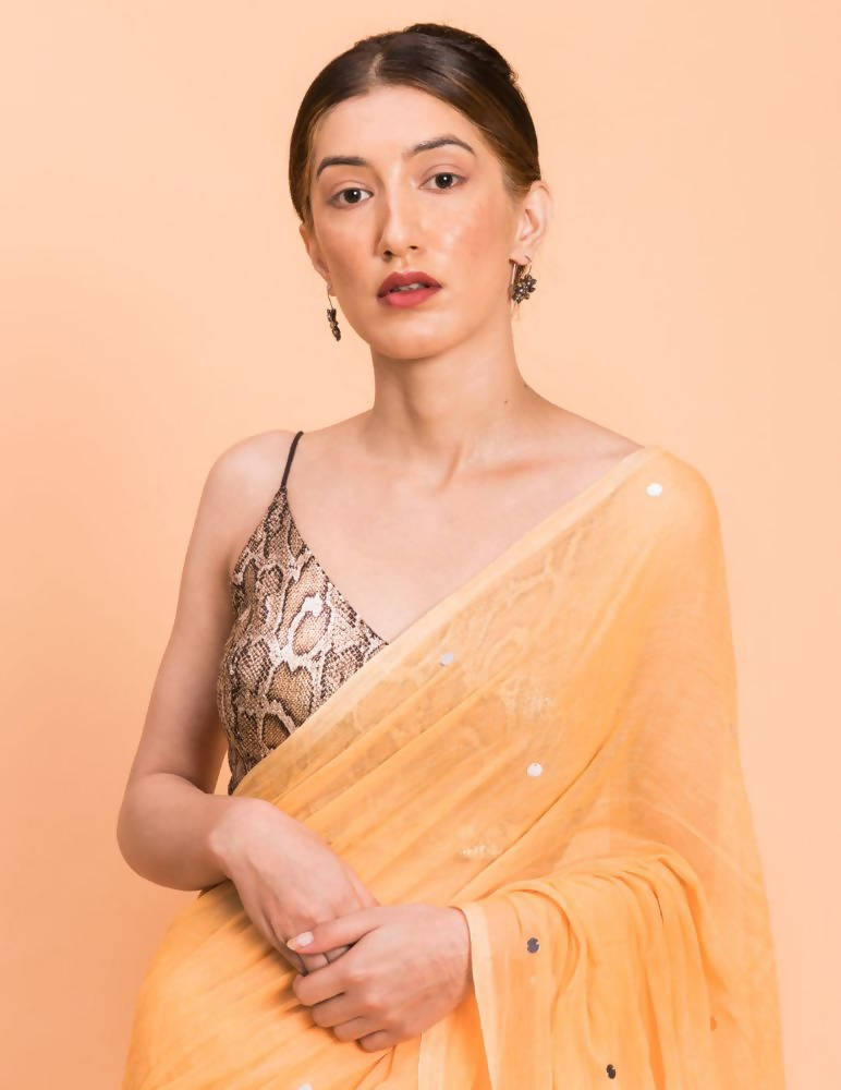 Suta Yellow Embellished Sequinned Pure Cotton Saree