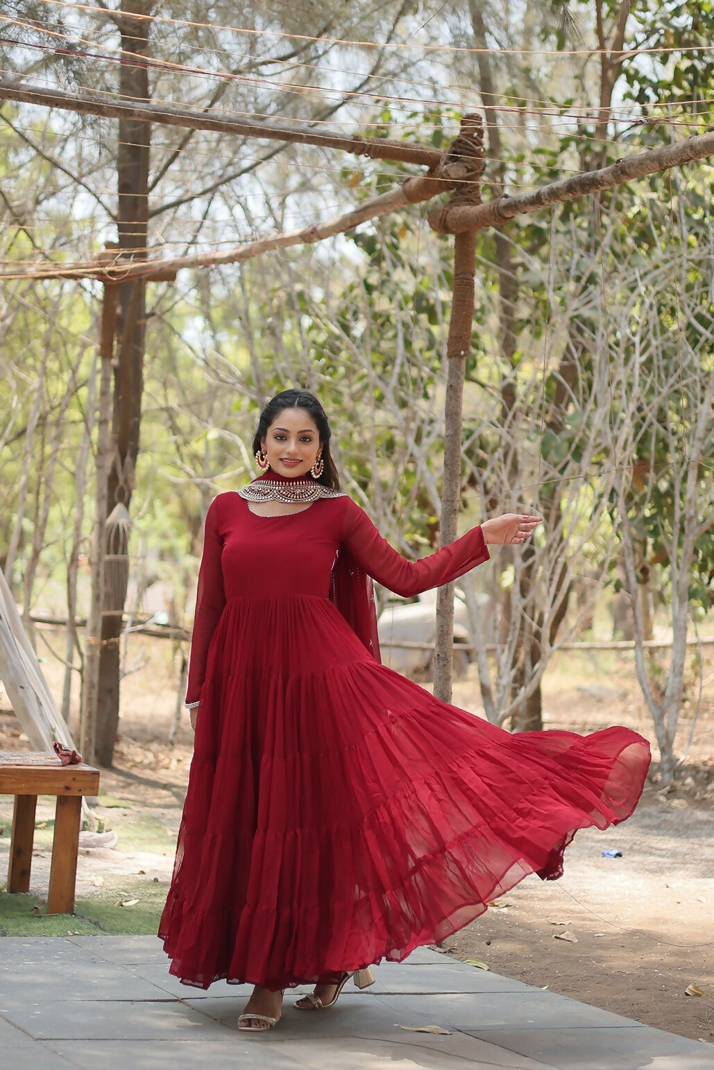 Joban Fashion Maroon Georgette Sequence Embroidery Work Kurta Set