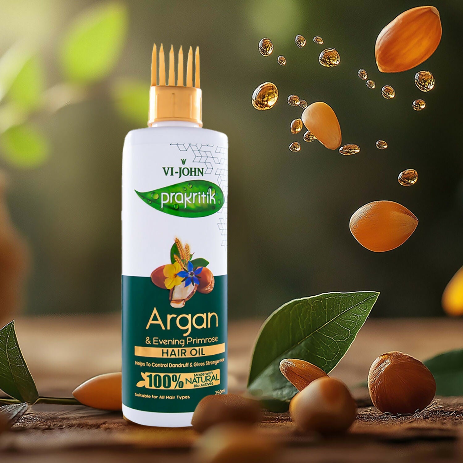VI-JOHN Prakritik Argan & Evening Primrose Hair oil, Helps to Control Dandruff,100% Bio Actives Hair Oil