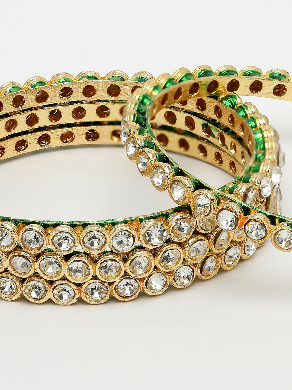 NVR Women's Set Of 4 Gold-Polished Kundan-Studded Traditional Bangles