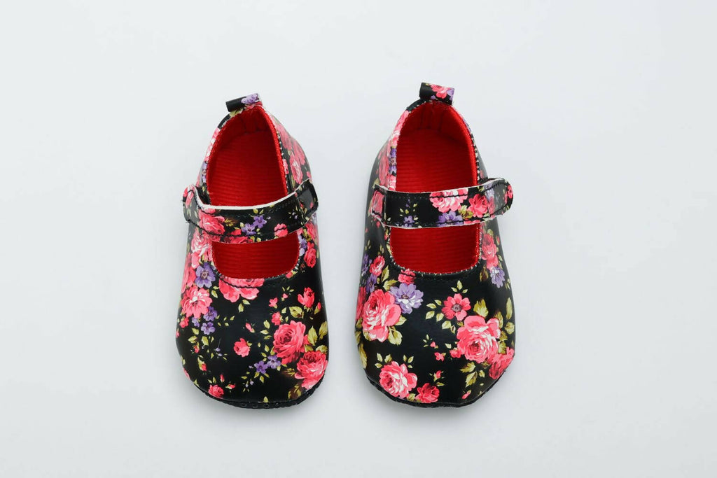 Tiny Bugs Girls Flowral Print Infants Booties - Black