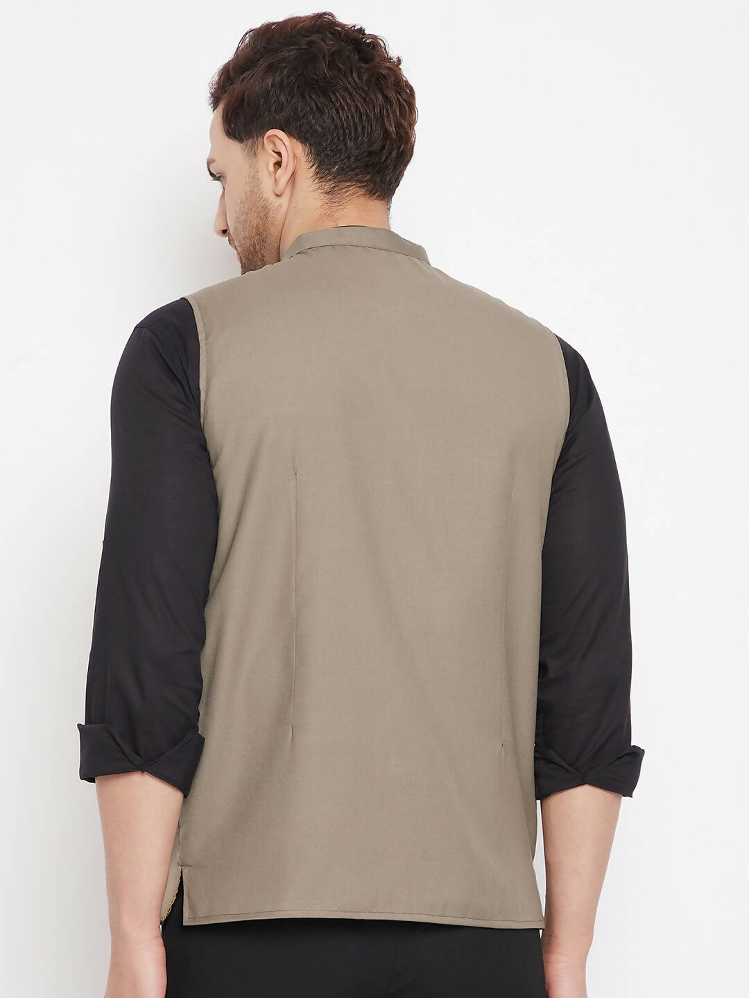 Even Apparels Beige Merino Men Woven Nehru Jacket