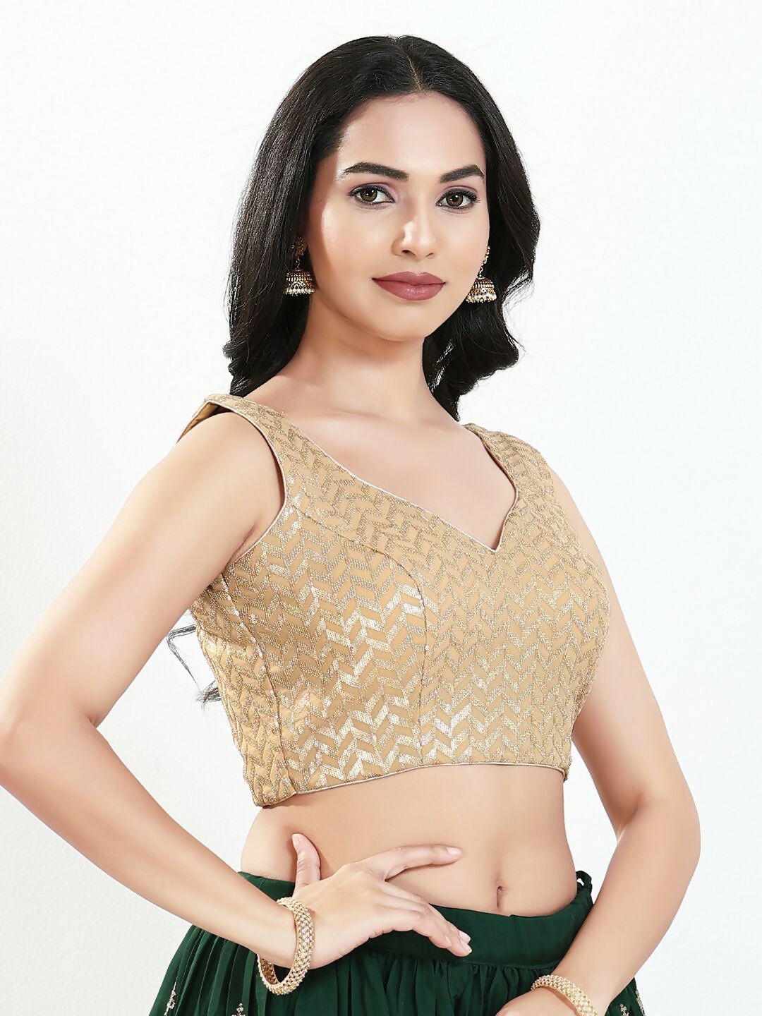 Joban Fashion Gold Silk Padded Blouse With Sweetheart Neck Sleeveless