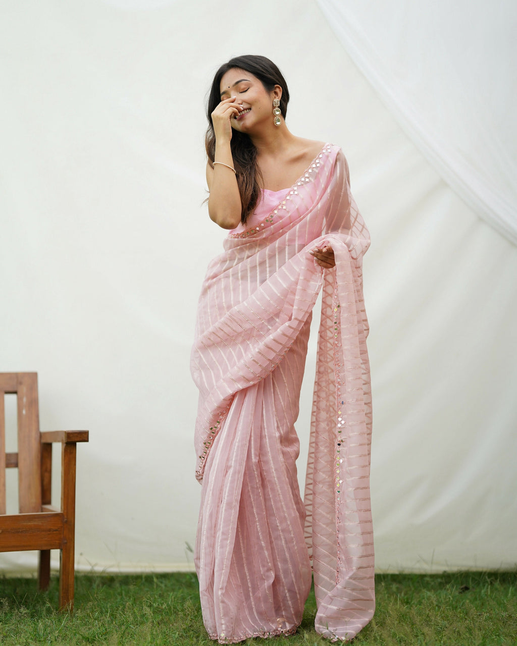 Vamsee Vijaysitara Baby Pink Organza Saree