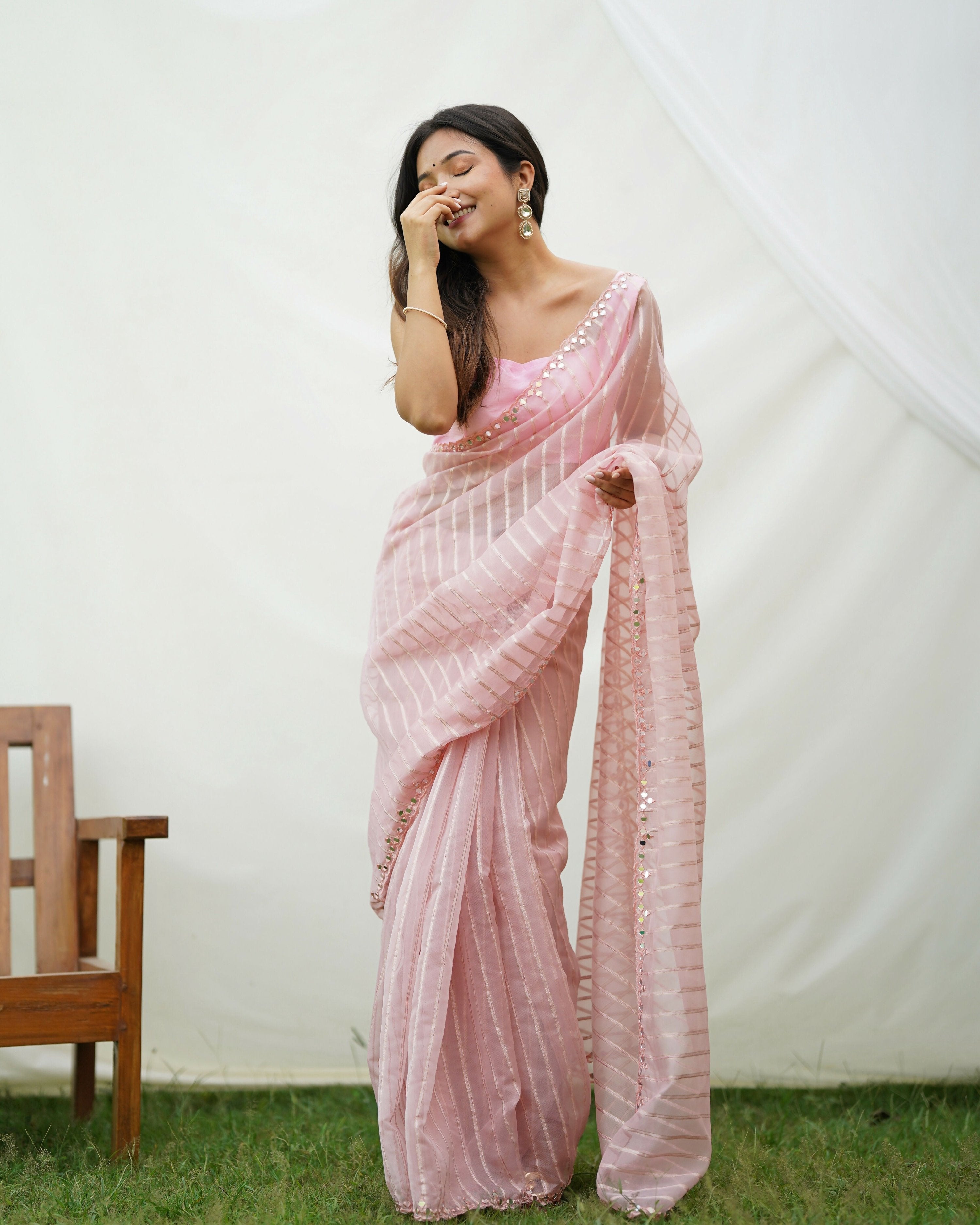 Vamsee Vijaysitara Baby Pink Organza Saree
