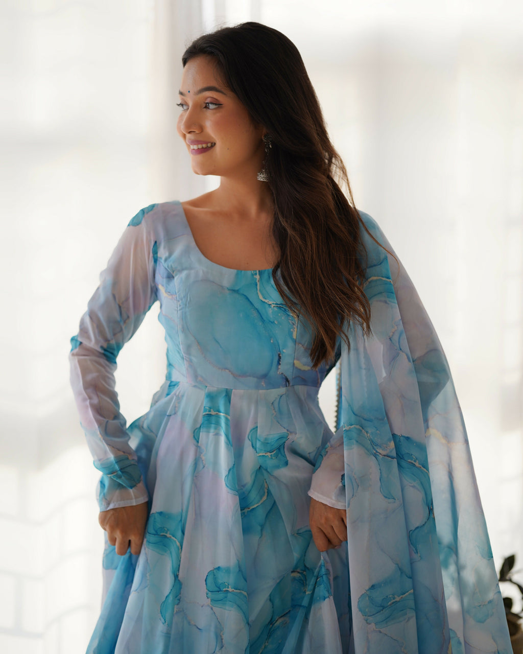 Joban Fashion Sky Kurta Set Organza Sequin Embroidery Work