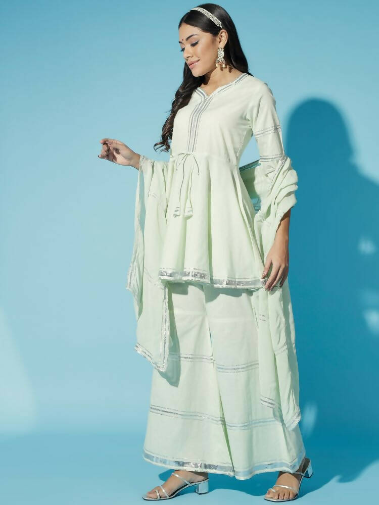 Myshka Women Green Solid Kurta & Palazzos With Dupatta
