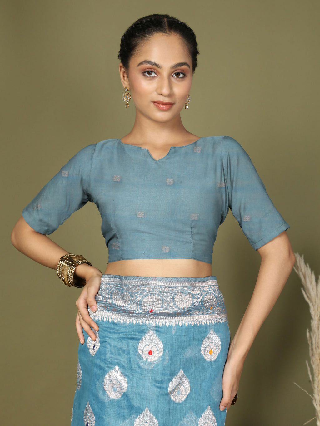 Shree Shyam Fashion Linen Cotton Sky Blue Saree