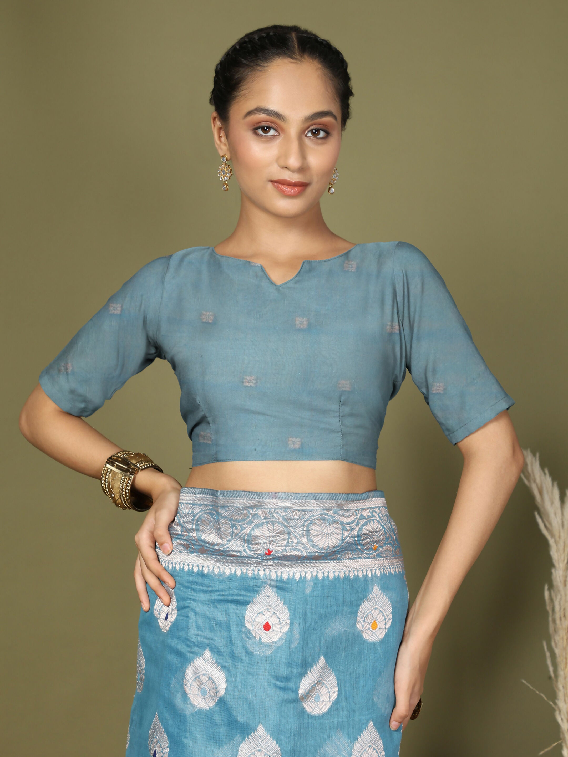 Shree Shyam Fashion Linen Cotton Sky Blue Saree