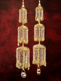 NVR Women's Pack Of 2 Gold-Polished & White Pearl Beaded Bridal Layered Heavy Kaleera Sets