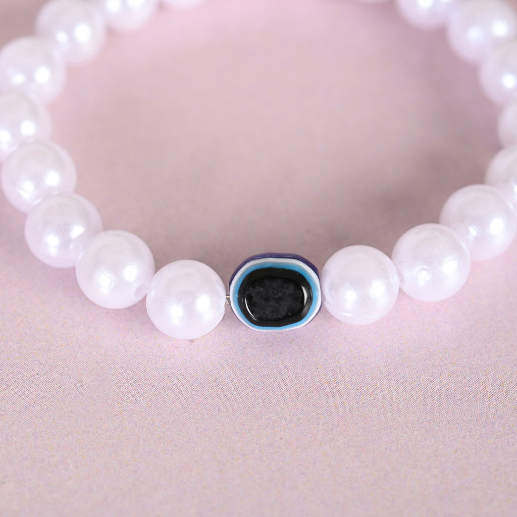 NVR Men & Women White Evil Eye Crystal Elasticated Bracelet