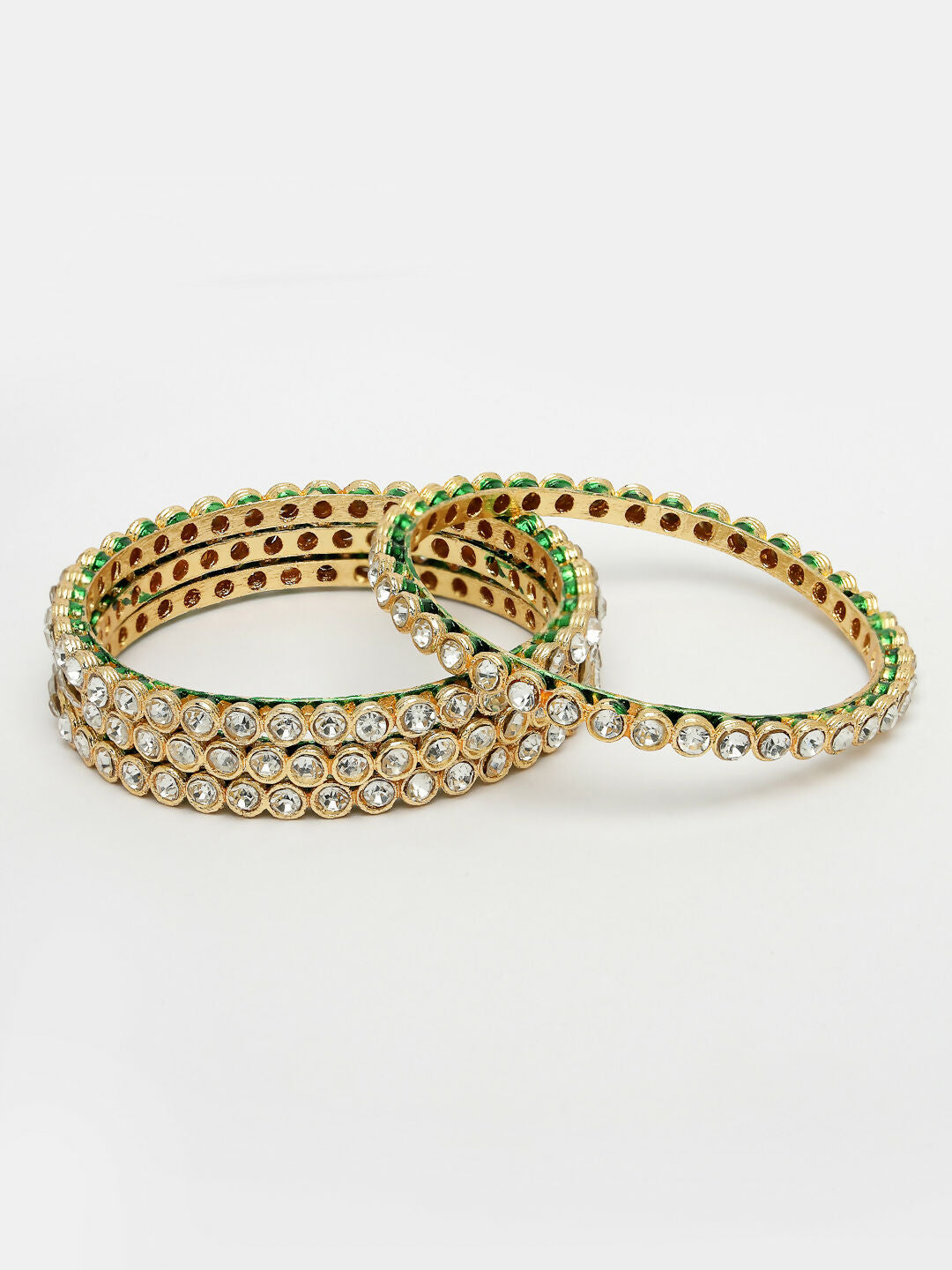 NVR Women's Set Of 4 Gold-Polished Kundan-Studded Traditional Bangles