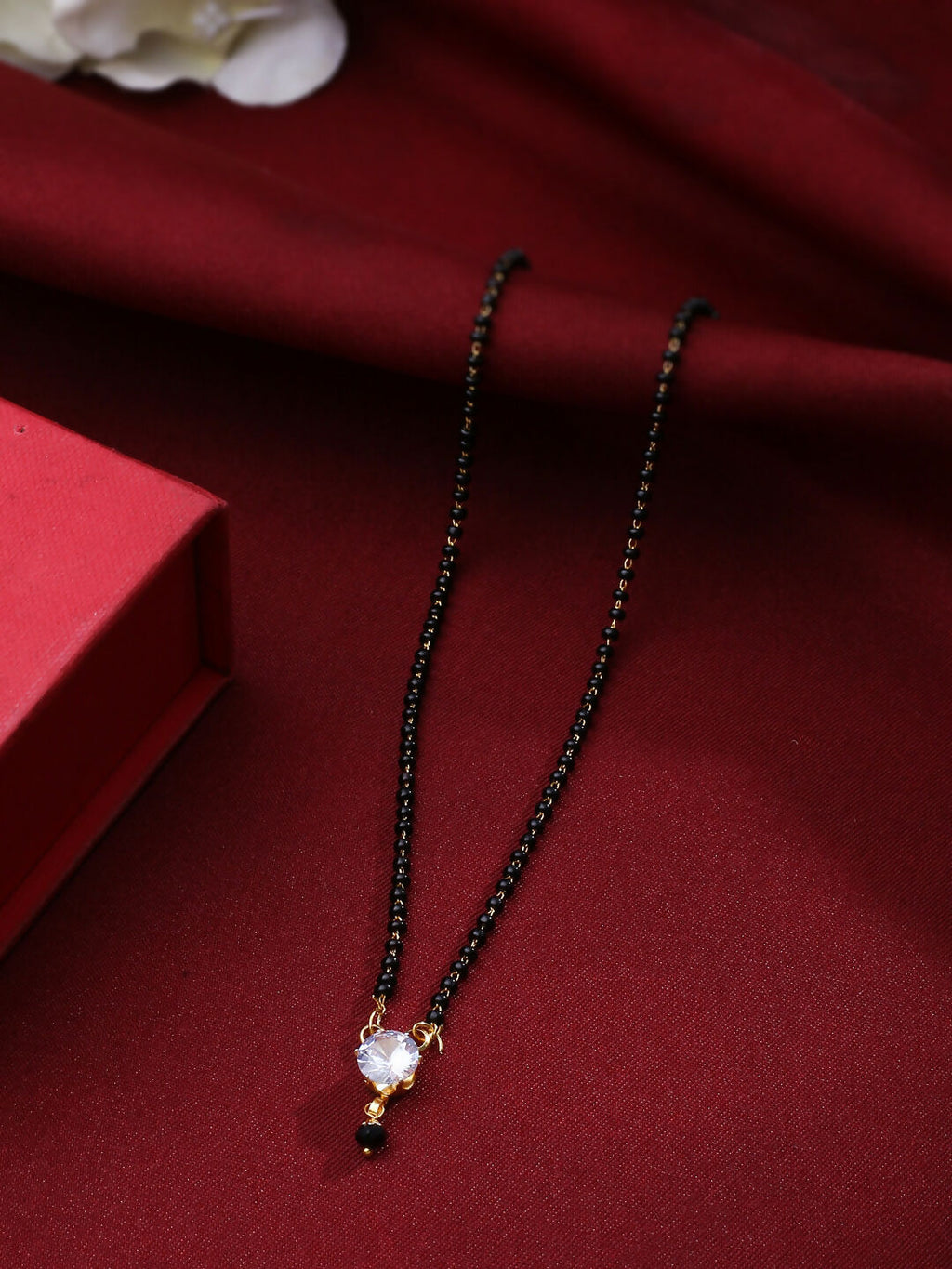 NVR Women's Set of 3 Gold-Polished CZ Stone-Studded & Beaded Mangalsutra