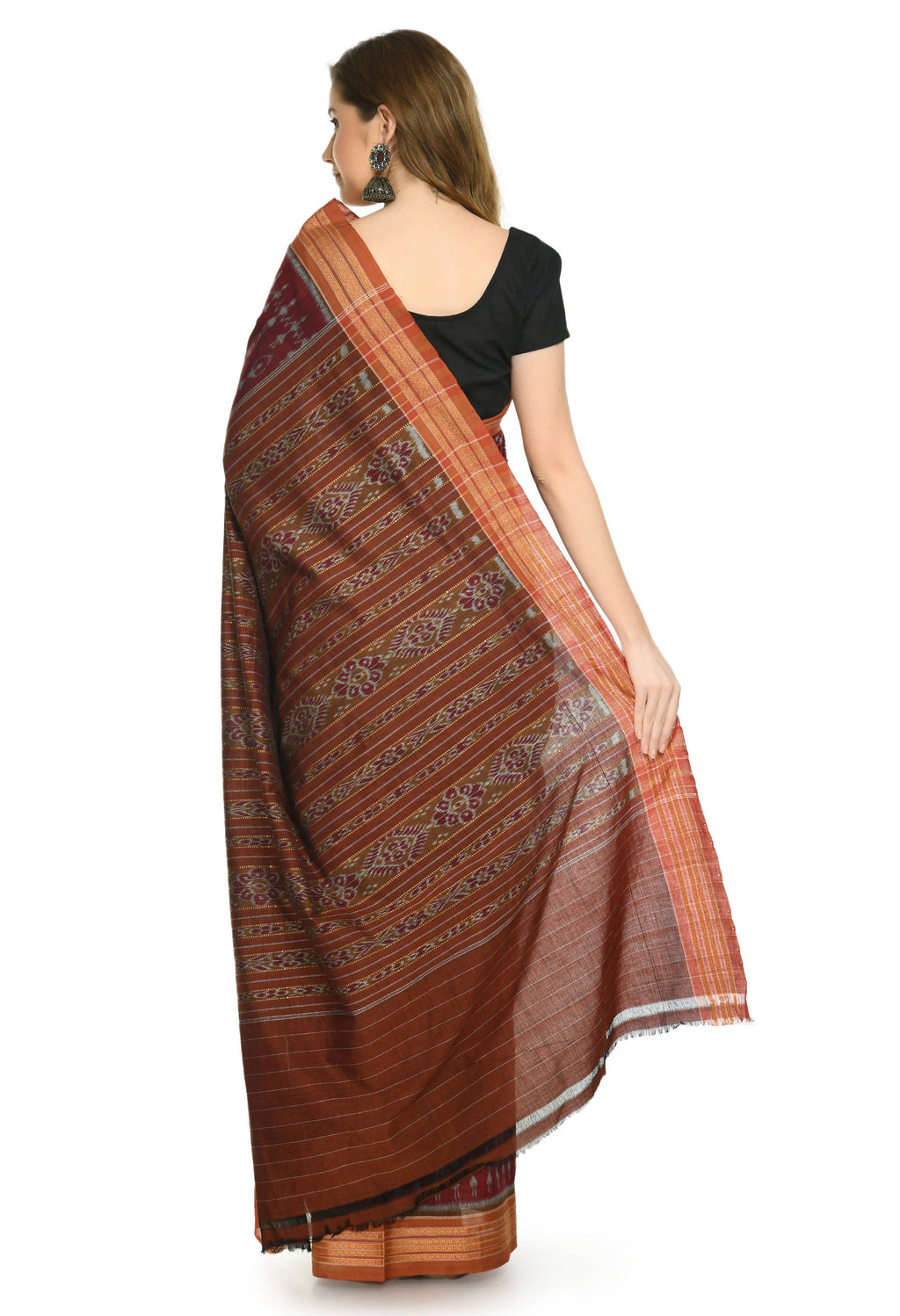 Vamika Sambalpuri Ikat Cotton Dehabandha Black & Maroon Saree
