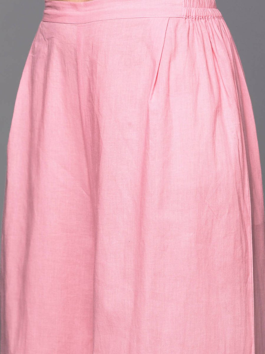 Ahalyaa Pink & Gold Ethnic Printed Layered Front Slit Cotton Anarkali Kurta Palazzos
