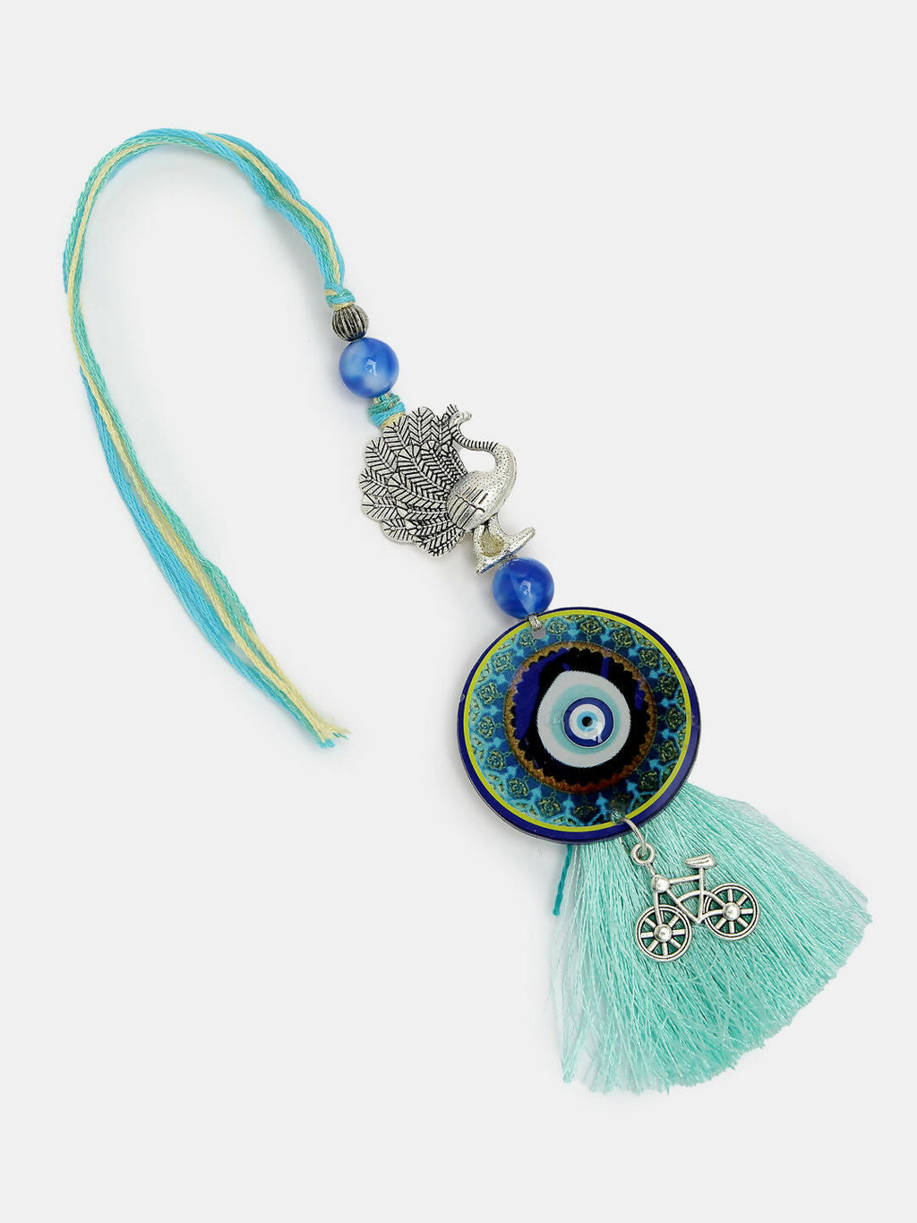 NVR Women & Men Set of 2 Blue Evil Eye & Beaded Bhaiya Bhabi Rakhi With Roli Chawal & Chocolate