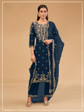 Anaita Navy Vichitra Suit with Embroidered & Multi Thread Zari Work