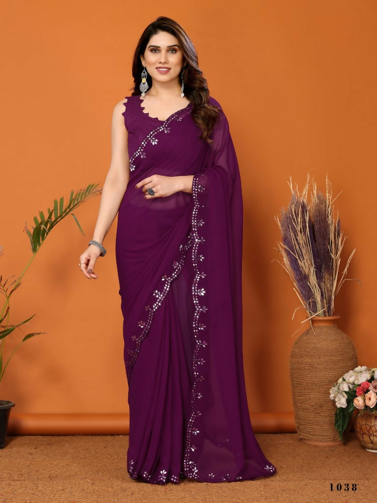 Partywear Designer Purple Georgette Fancy Saree - Starwalk