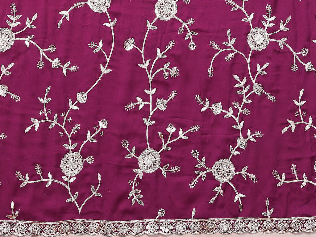 Purple Pure Satin Embroidered Saree With Stitched Blouse - Nimaya Kaksha