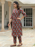 Aramya Straight Soft Cotton Abstract Print Women's Kurta - Red
