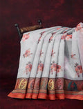 Mix of Grey and Orange Floral Print Semi Chanderi Saree By Gayathri Reddy Designer Studio