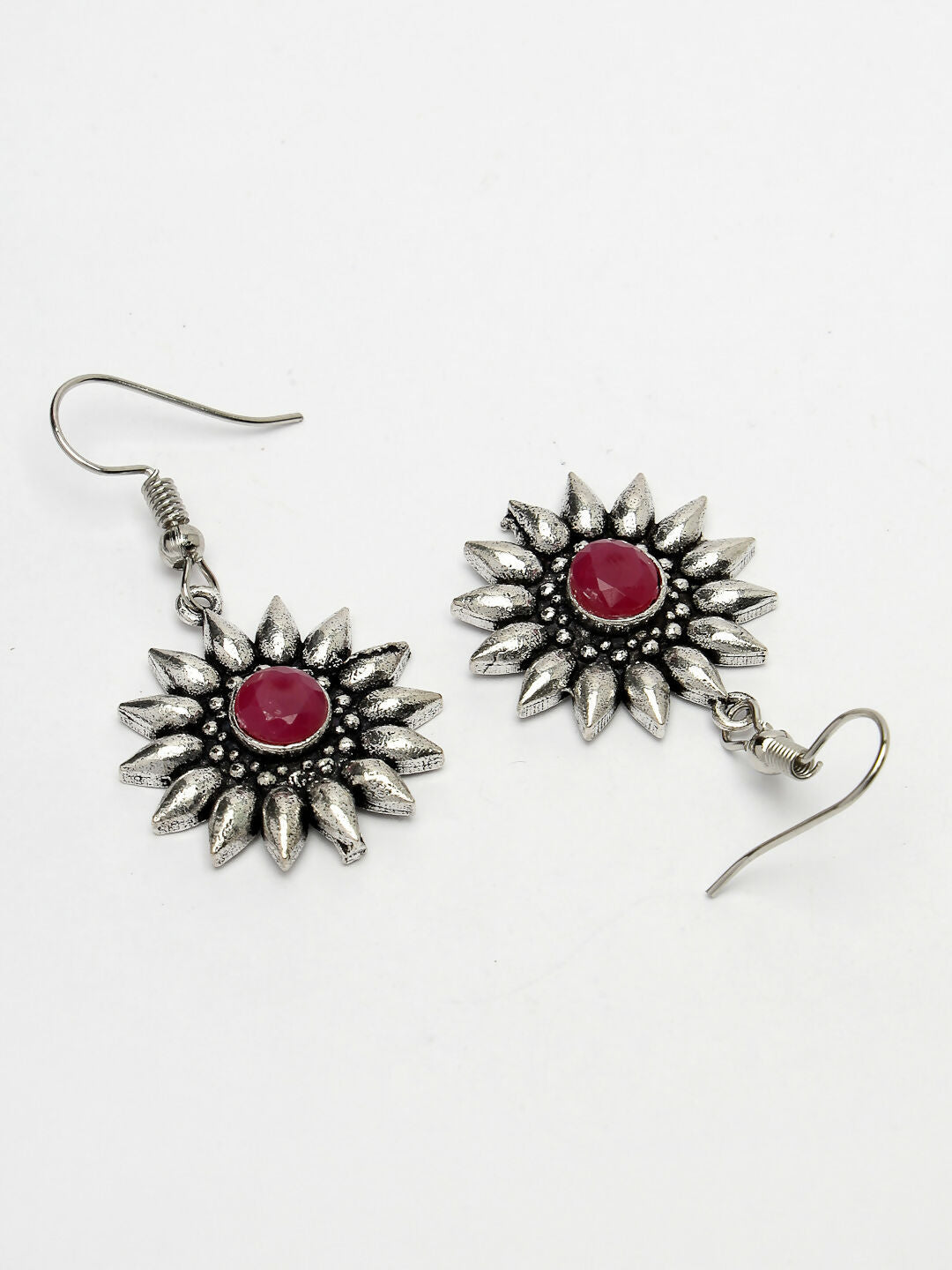 NVR Women's Silver-Toned Artificial Stones German Silver Oxidised Drop Earrings