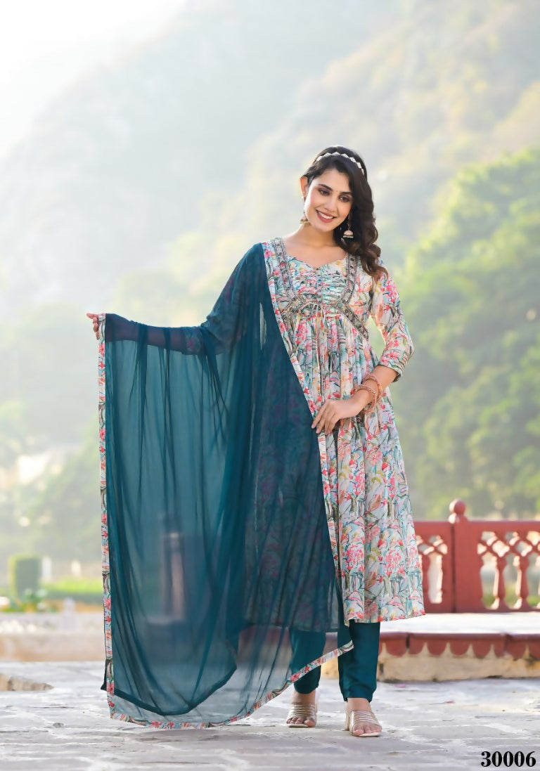 Designer Stylish Multi Slim Georgette Stitched Suit With Dupatta - Kiyara