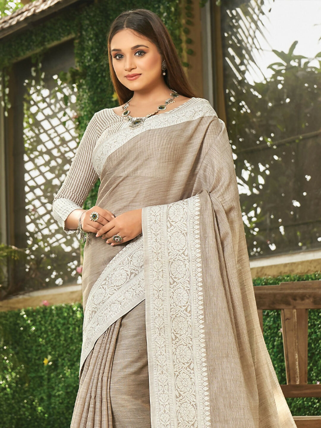 Shree Shyam Fashion Light Brown Linen Saree