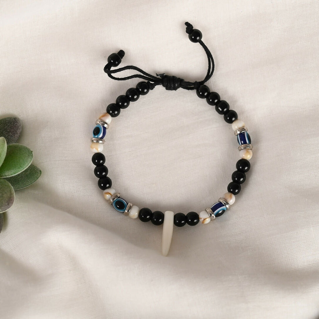NVR Men & Women Pearl Evil Eye Adjustable Bracelet