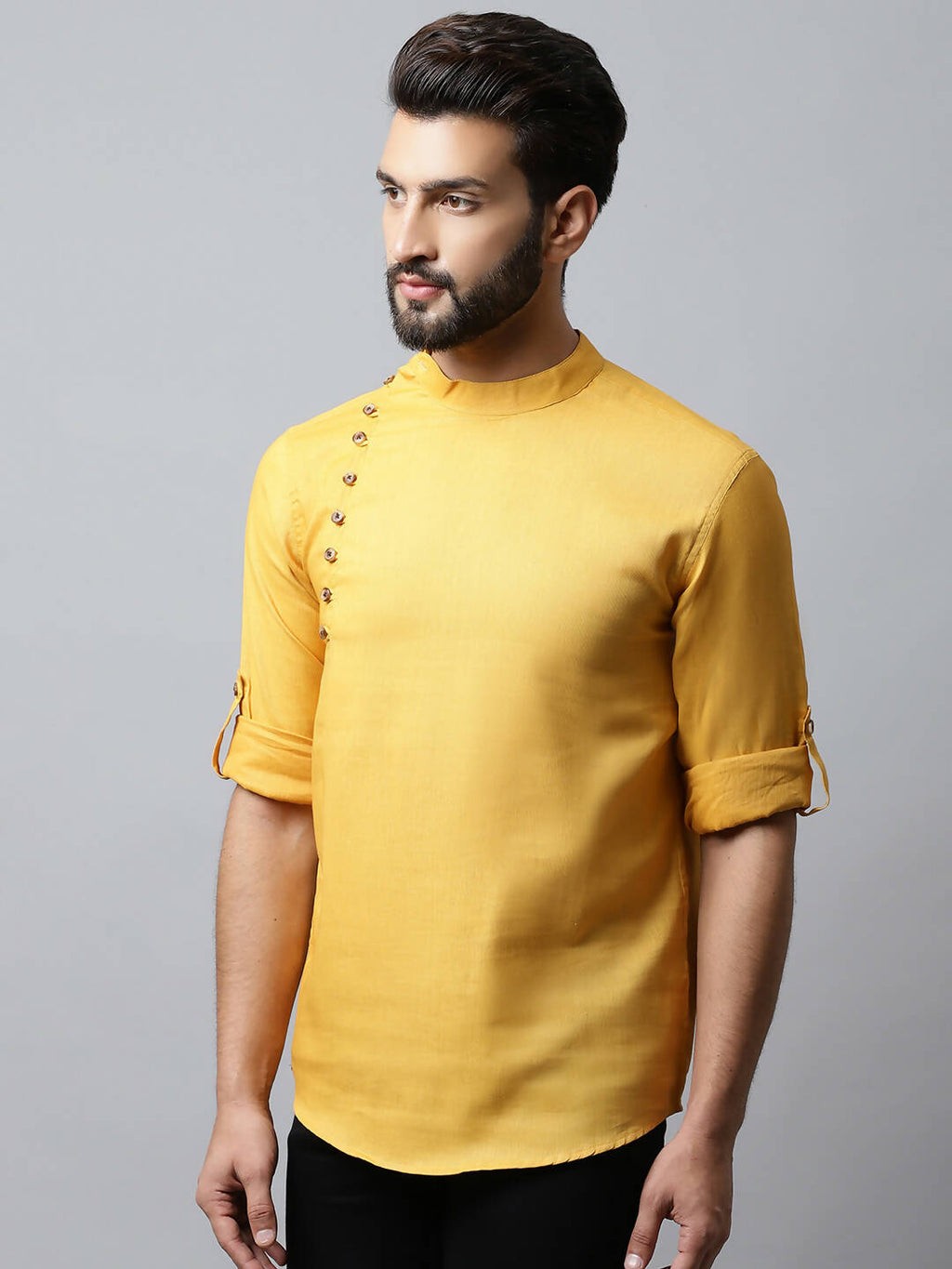 Even Apparels Yellow Color Pure Cotton Men's Kurta With Side Placket (MMS1130)