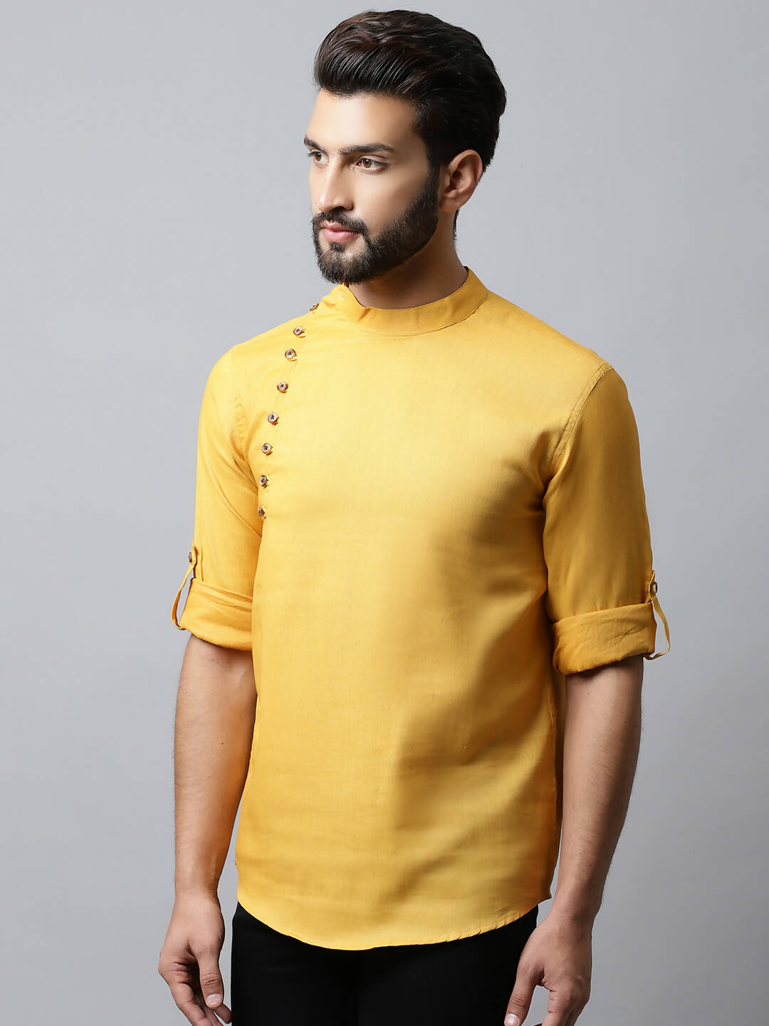 Even Apparels Yellow Color Pure Cotton Men's Kurta With Side Placket (MMS1130)