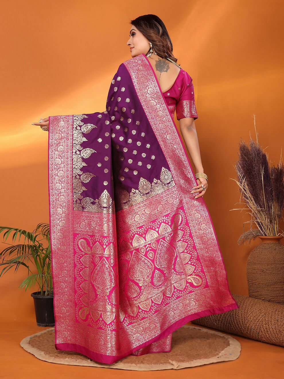 Joban Fashion Banarasi Purple Woven Soft Silk Saree