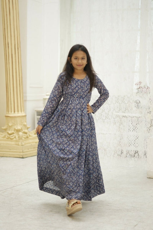 Aayaa Designer Printed Faux Georgette with Embroidery Zari Sequins-work Kids Gown