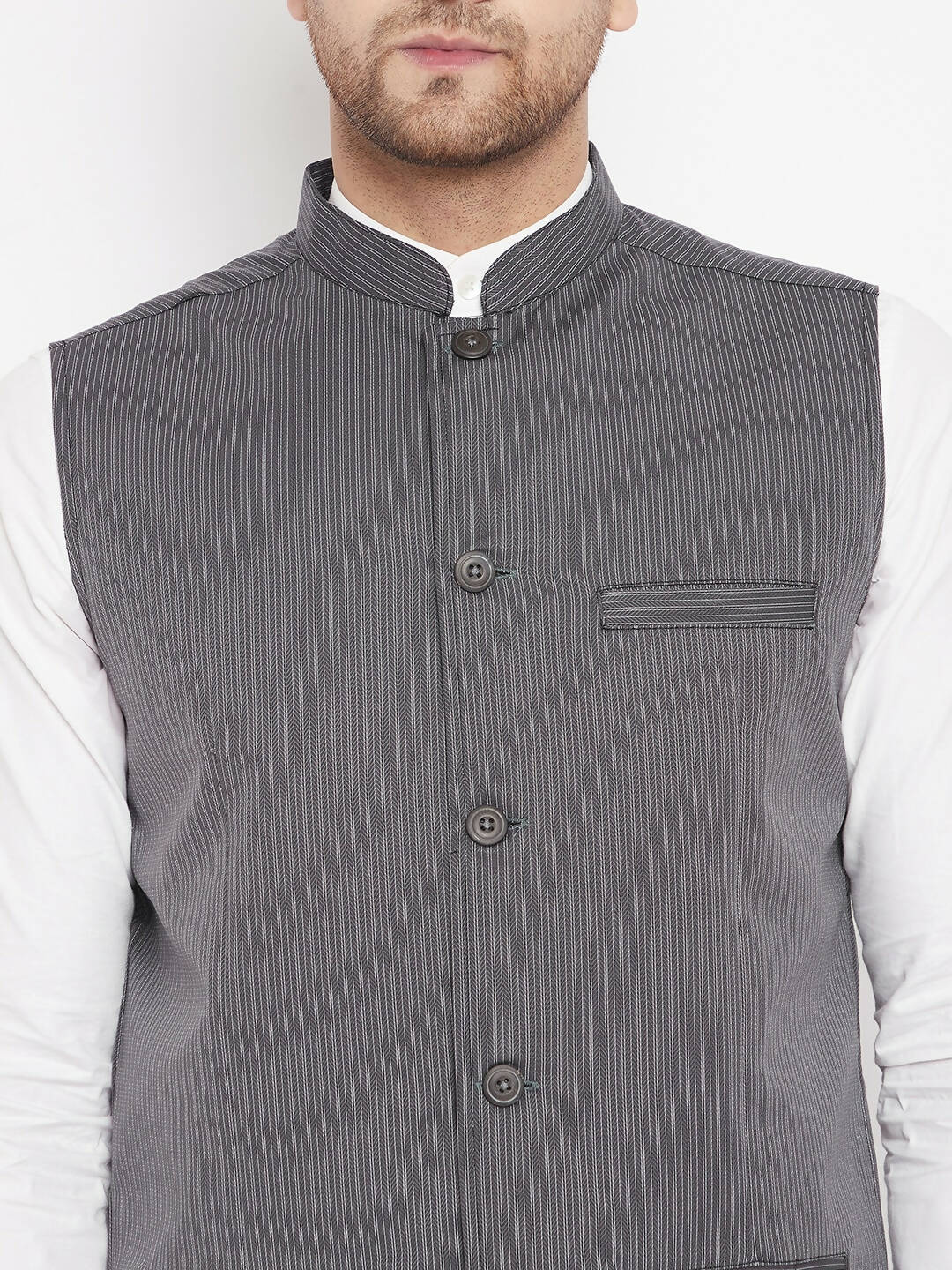 Even Apparels Grey Merino Men Woven Nehru Jacket BF708