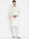 Even Apparels Cream Rayon Men's Kurta With Band Collar