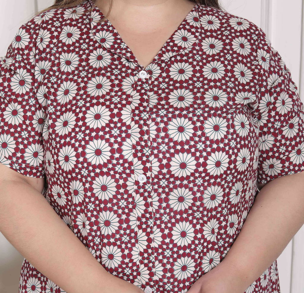 Miravan Women's Plus Size Cotton Floral Printed Cream A-Line Kurta with Buttons