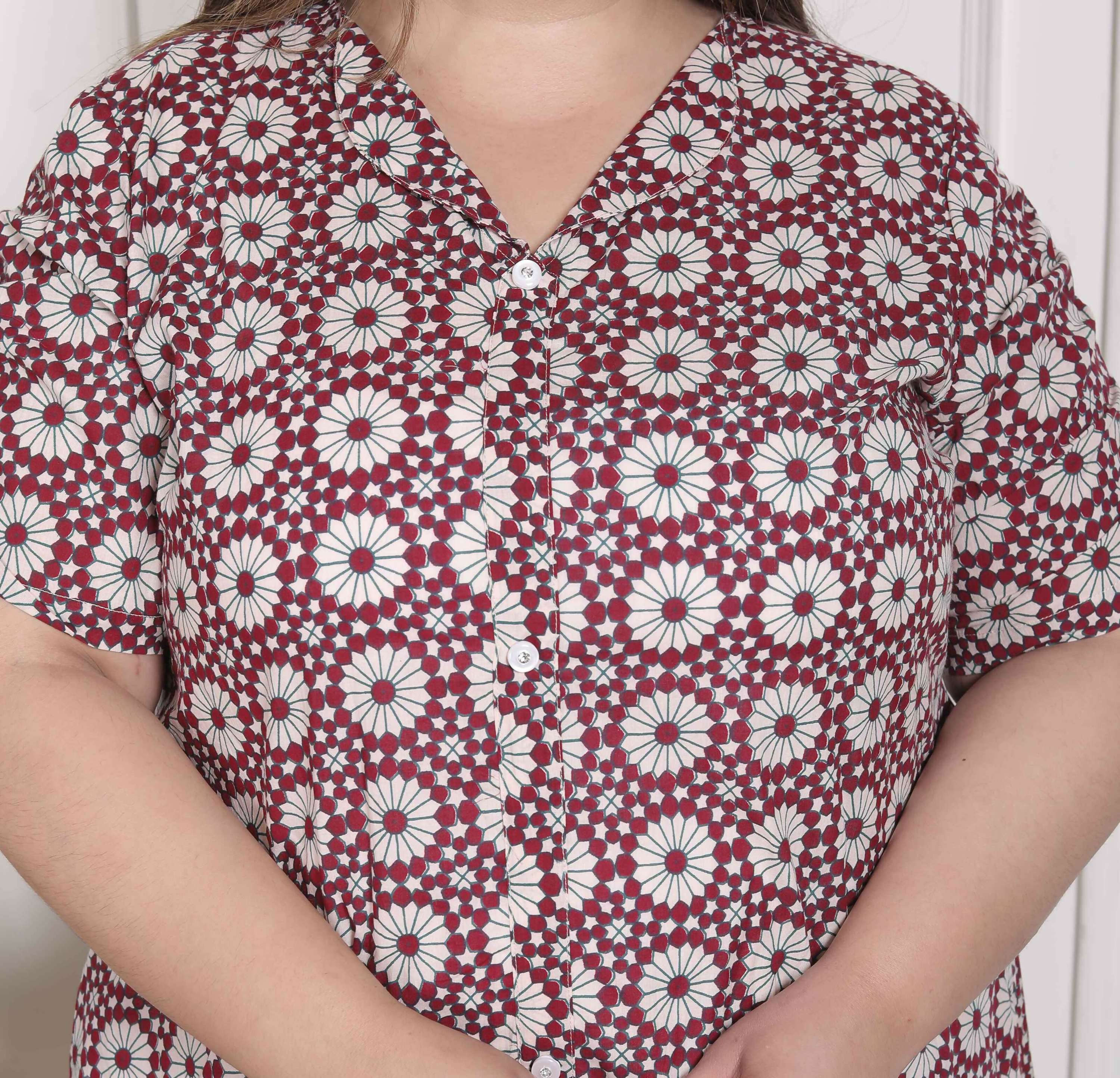 Miravan Women's Plus Size Cotton Floral Printed Cream A-Line Kurta with Buttons