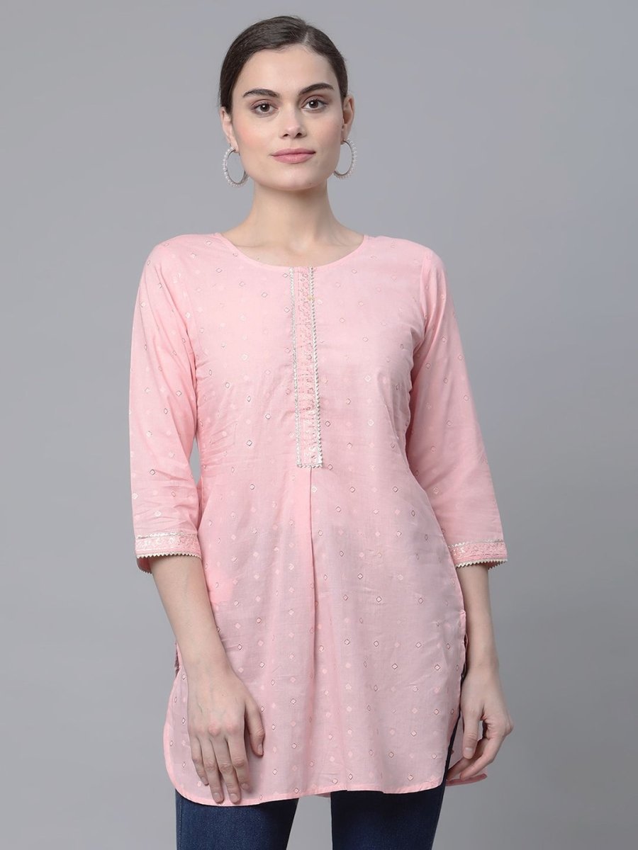 Ahalyaa Women Baby Pink Beautiful Pure Cotton Printed Tunic