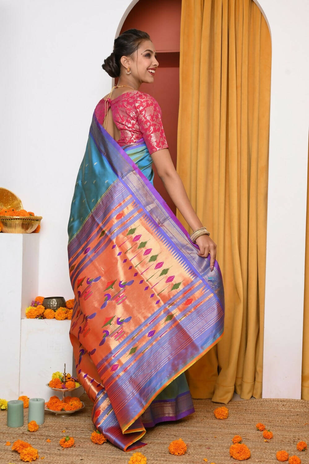 Very Much Indian Authentic Dual Tone Powder Blue Paithani