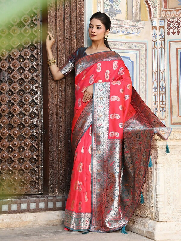 Shree Shyam Fashion Red Silk Saree