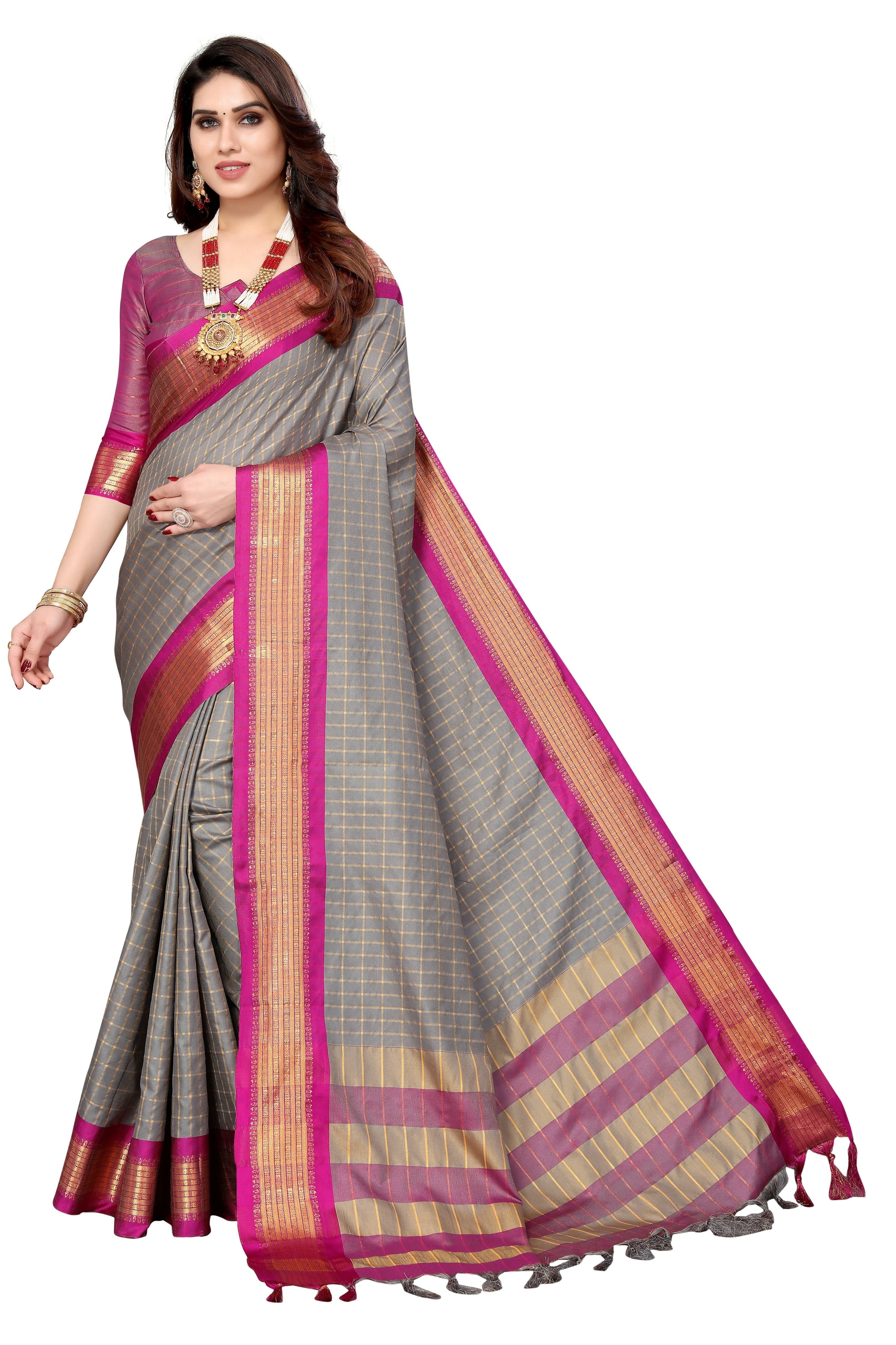 Vamika Weaving Beautiful Grey Cotton Silk Saree