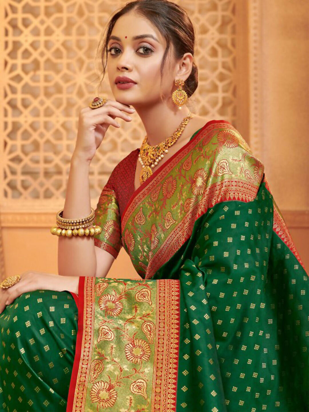 Shree Shyam Fashion Silk Blend Dark Green Saree