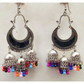 MS Fashion India Black Enamel Chandbali Triple Jhumka Earrings