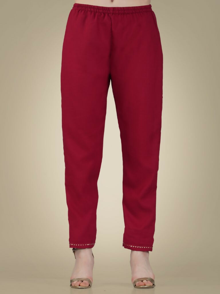 Jyoti Fashion Women's Maroon Cotton Magic Slub Embroidery & Sequence work Kurta with Trouser & Dupatta