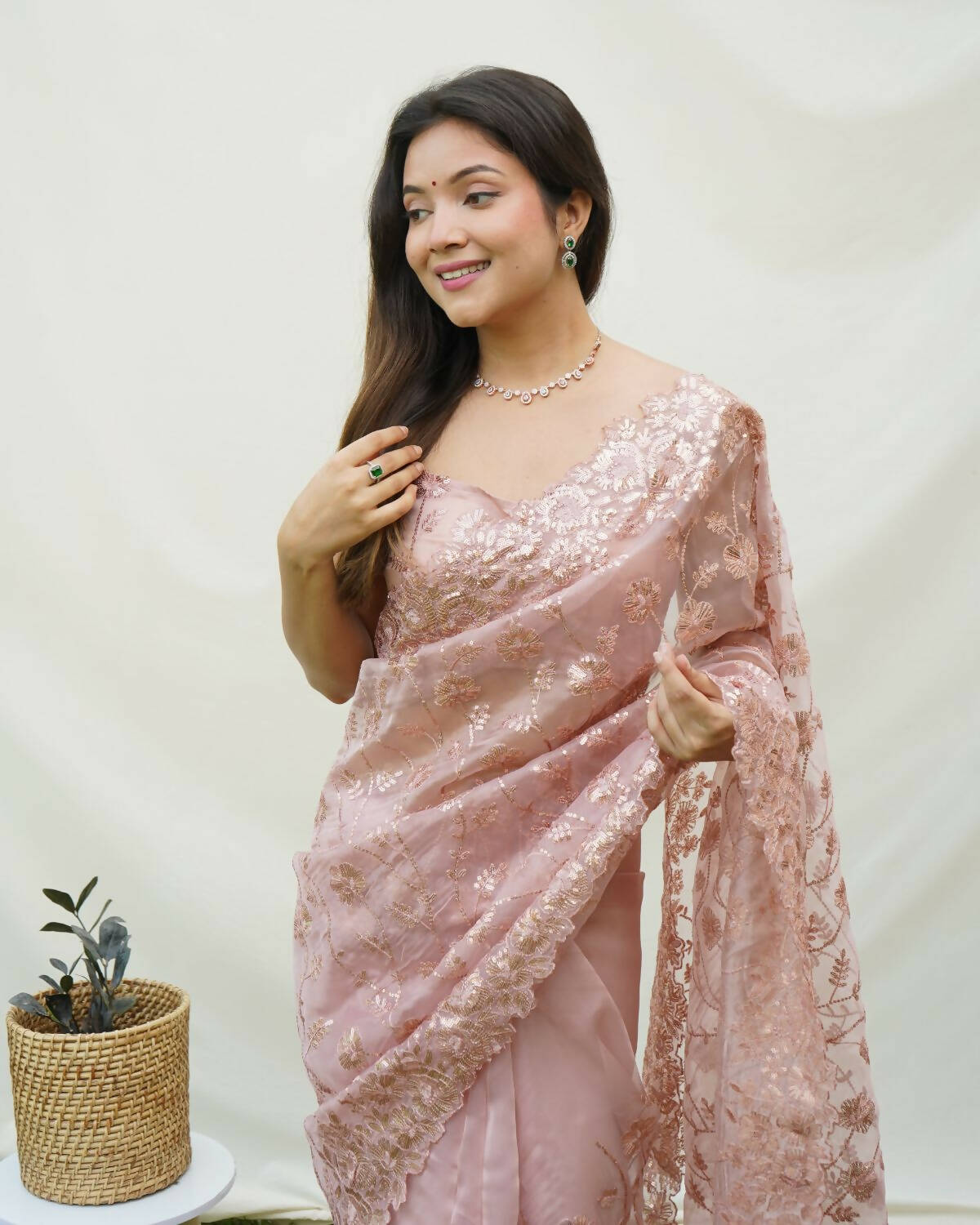 Vamsee Brown Organza Saree